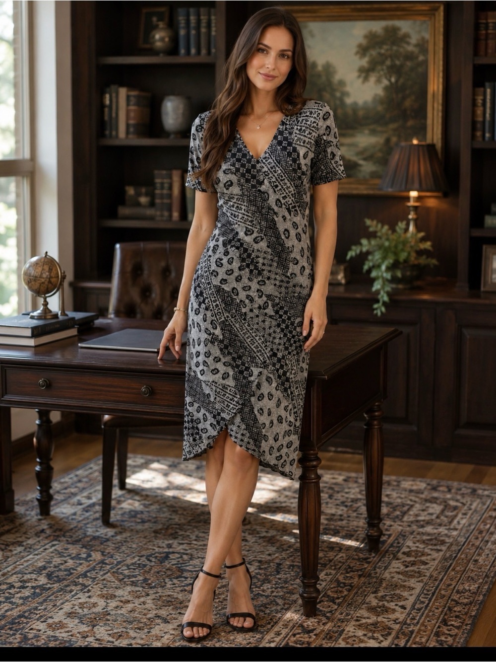 Expressions Black and Gray Diagonal Hem Dress 90s
